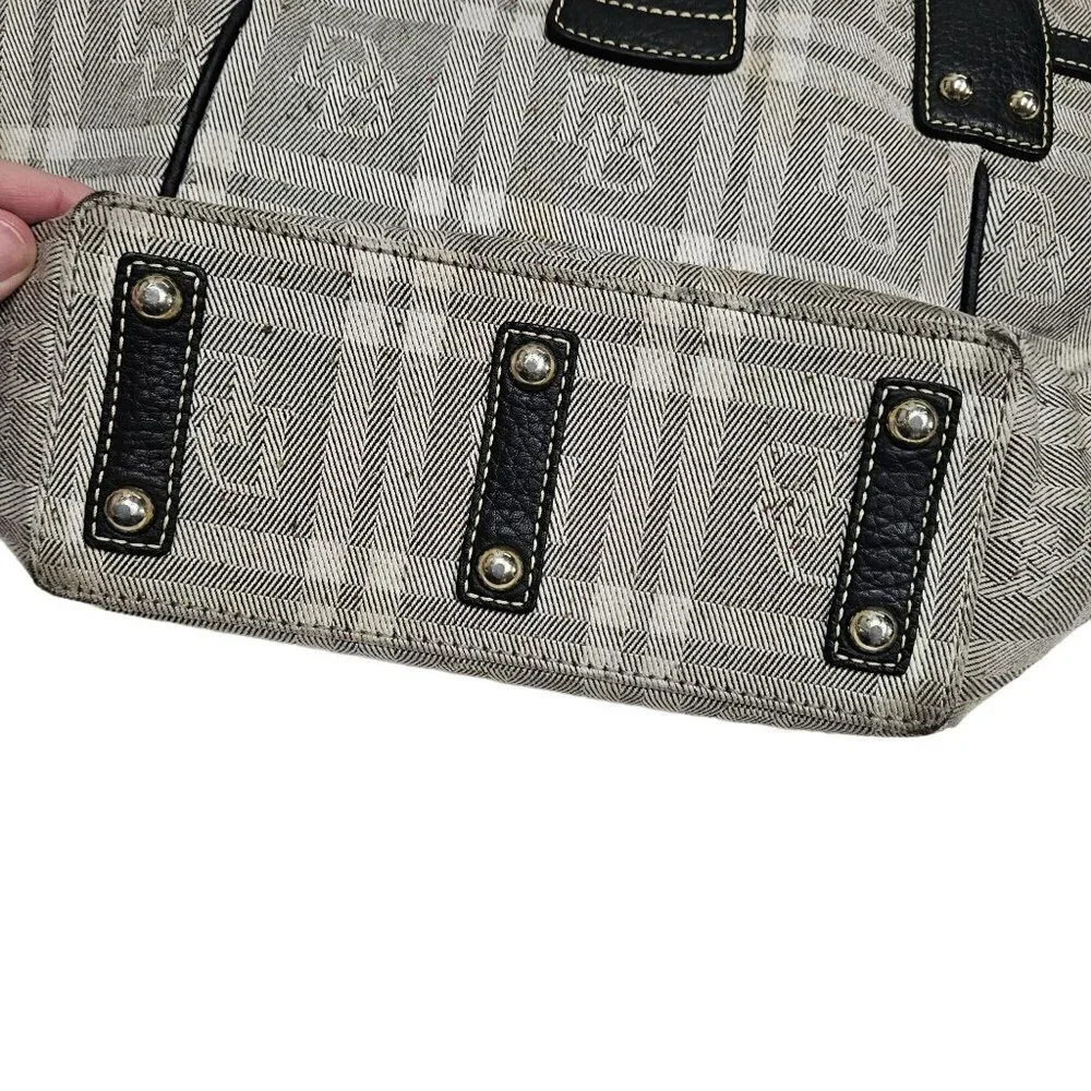 Dooney & Bourke vintage Plaid‎ Canvas Leather Shoulder Bag black white Clip